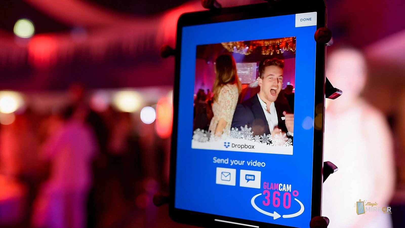 Guest sending their 360 booth video from the sharing station