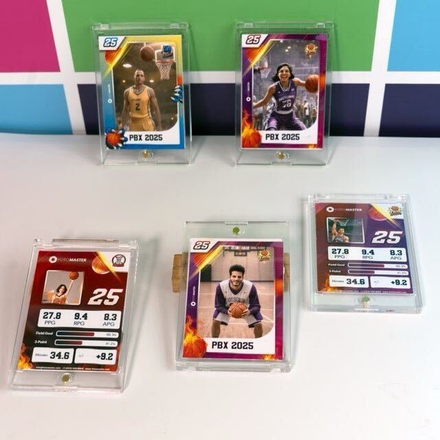 Custom AI sports trading cards displayed at an event