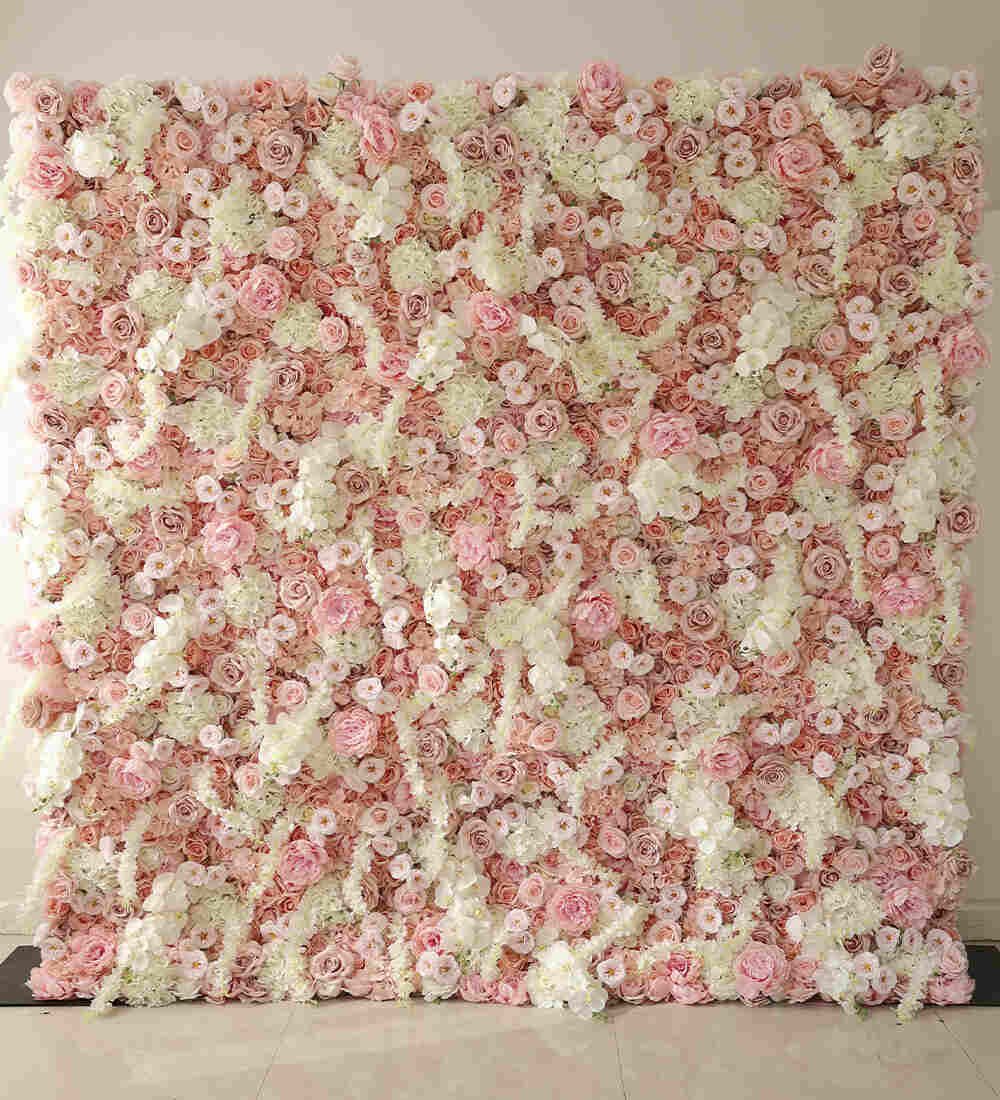 Blush pink and cream flower wall rental