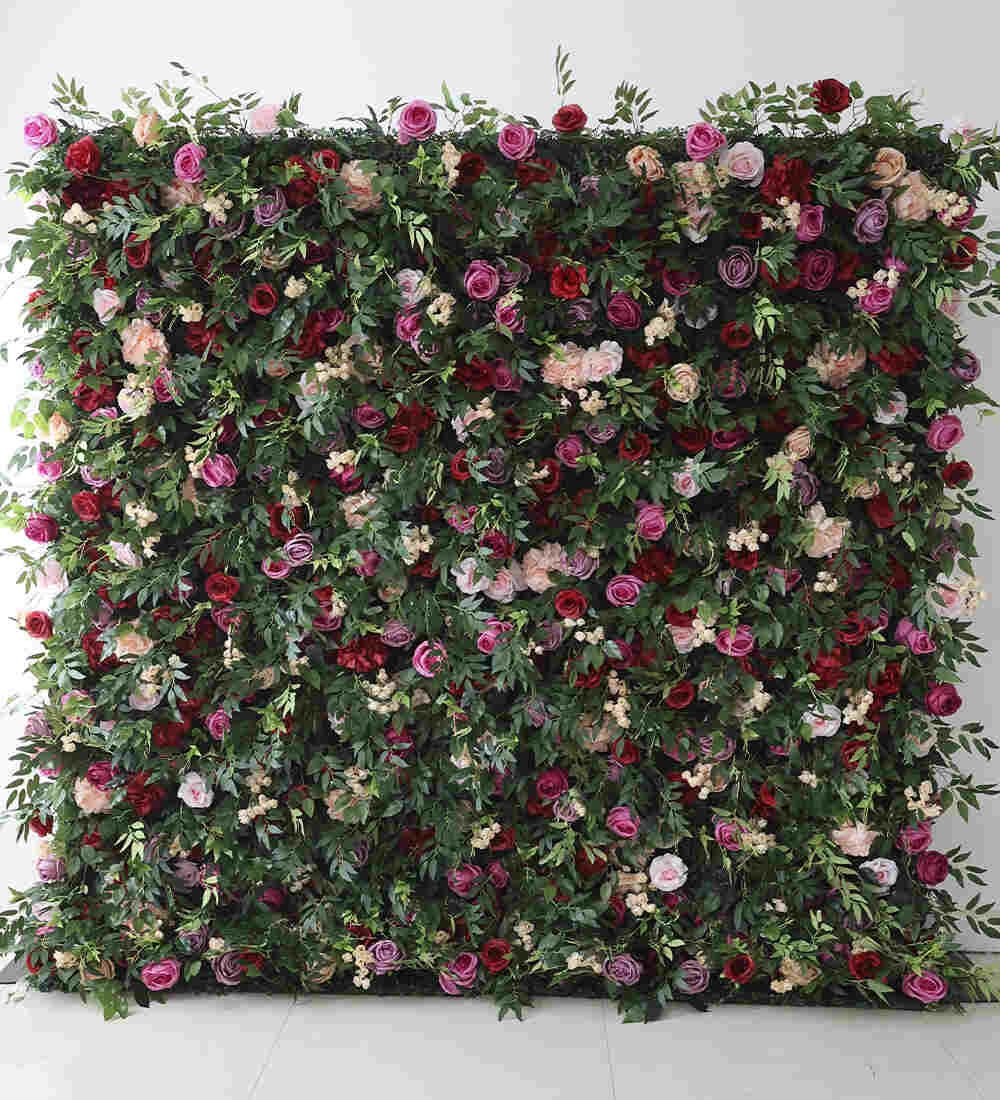 Burgundy, blush and greenery flower wall rental