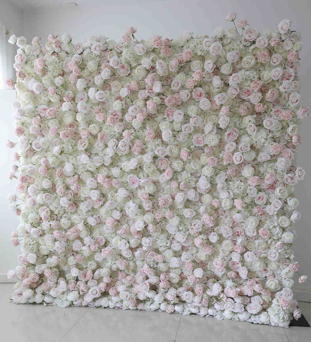 White and blush flower wall rental