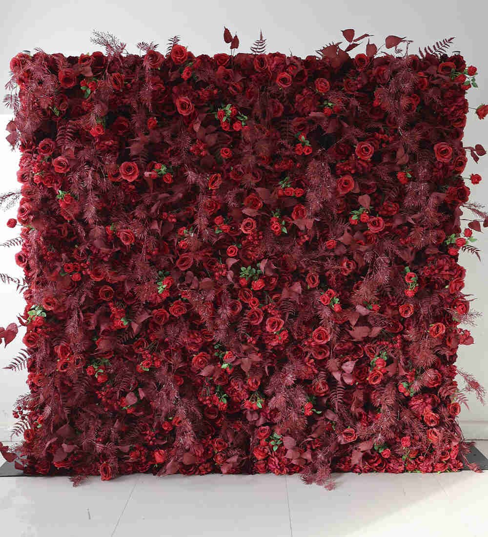 Deep red rose flower wall rental