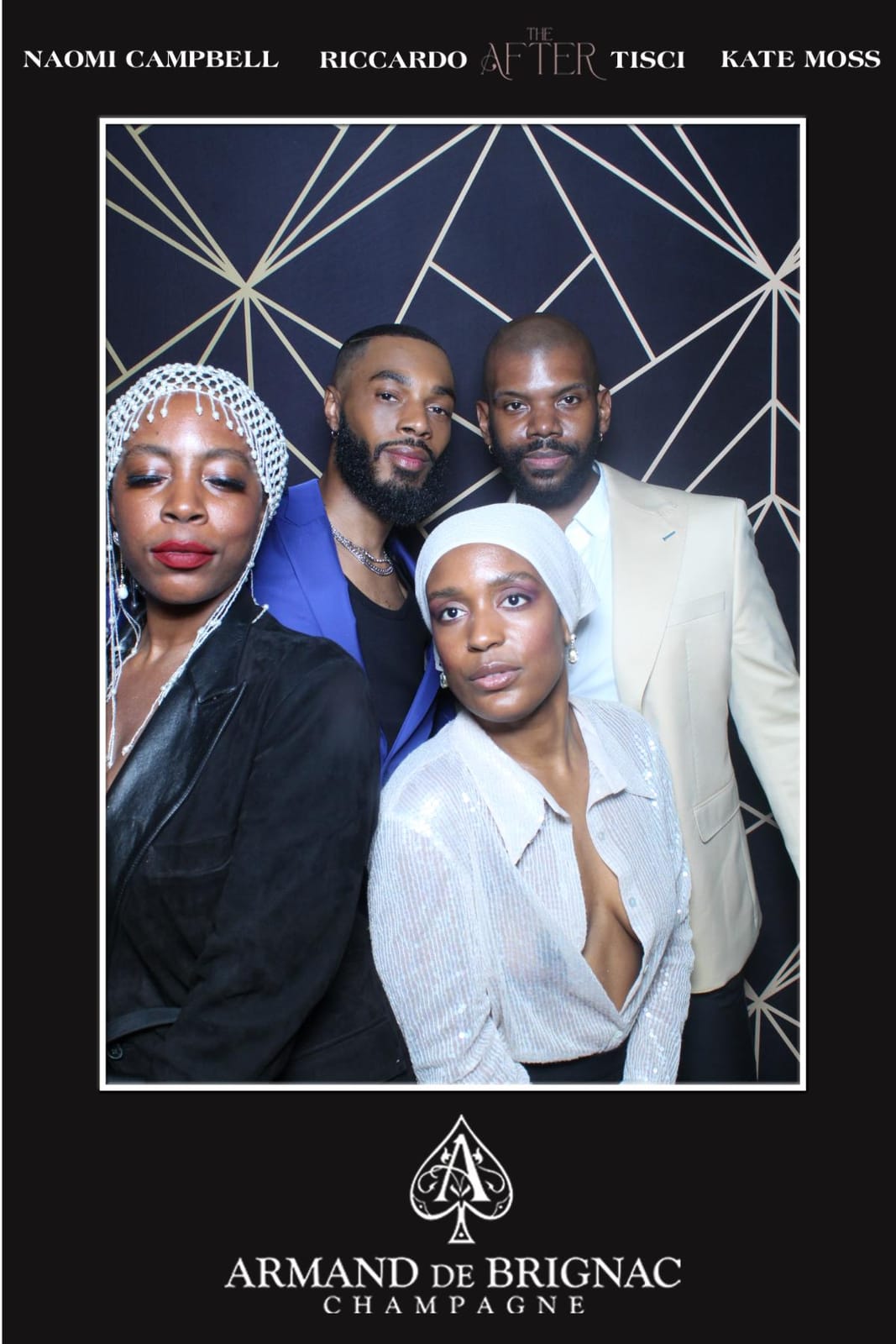 Four guests posing together at the Armand de Brignac THE AFTER party