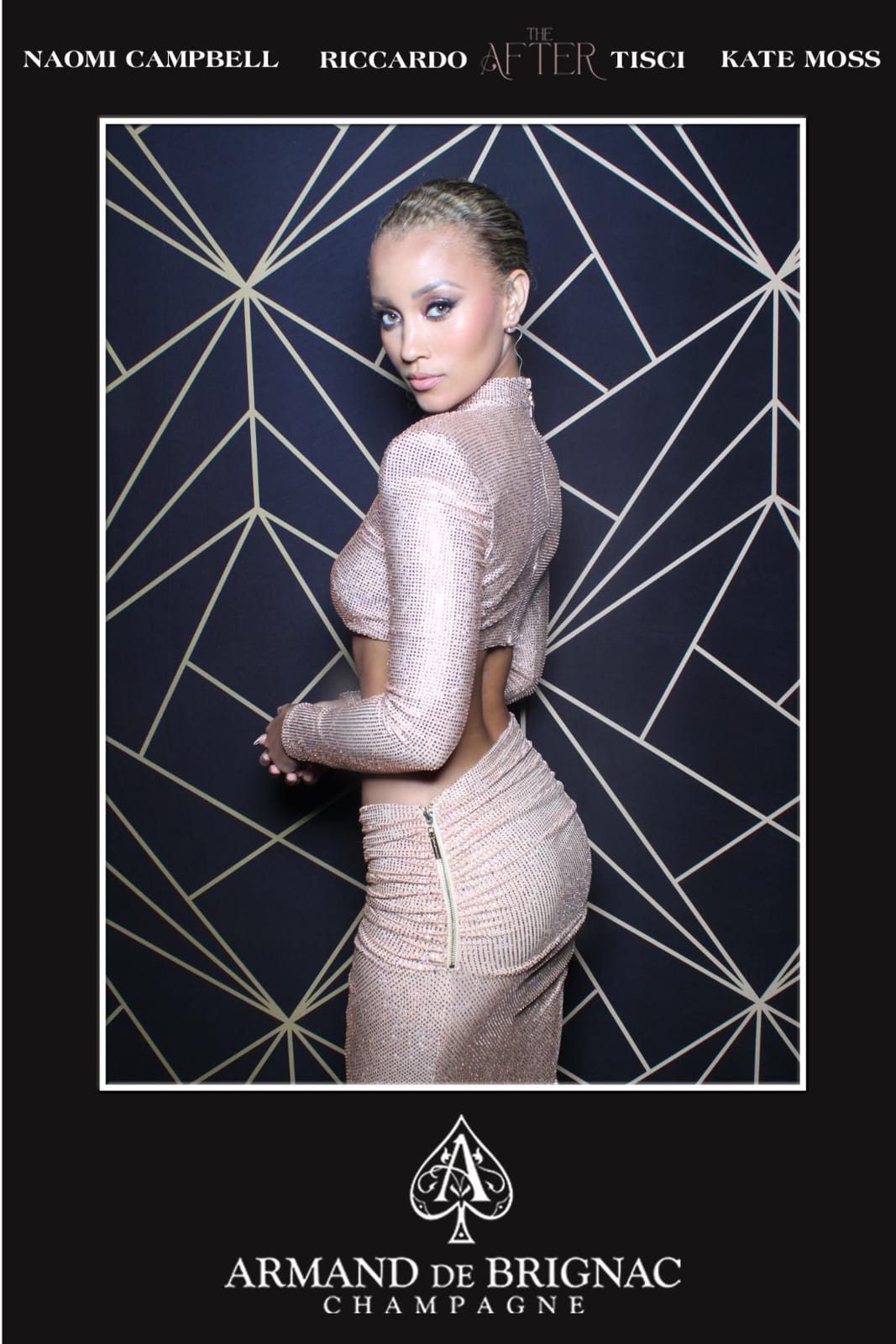 Guest in a beaded gown at the Armand de Brignac champagne after-party booth