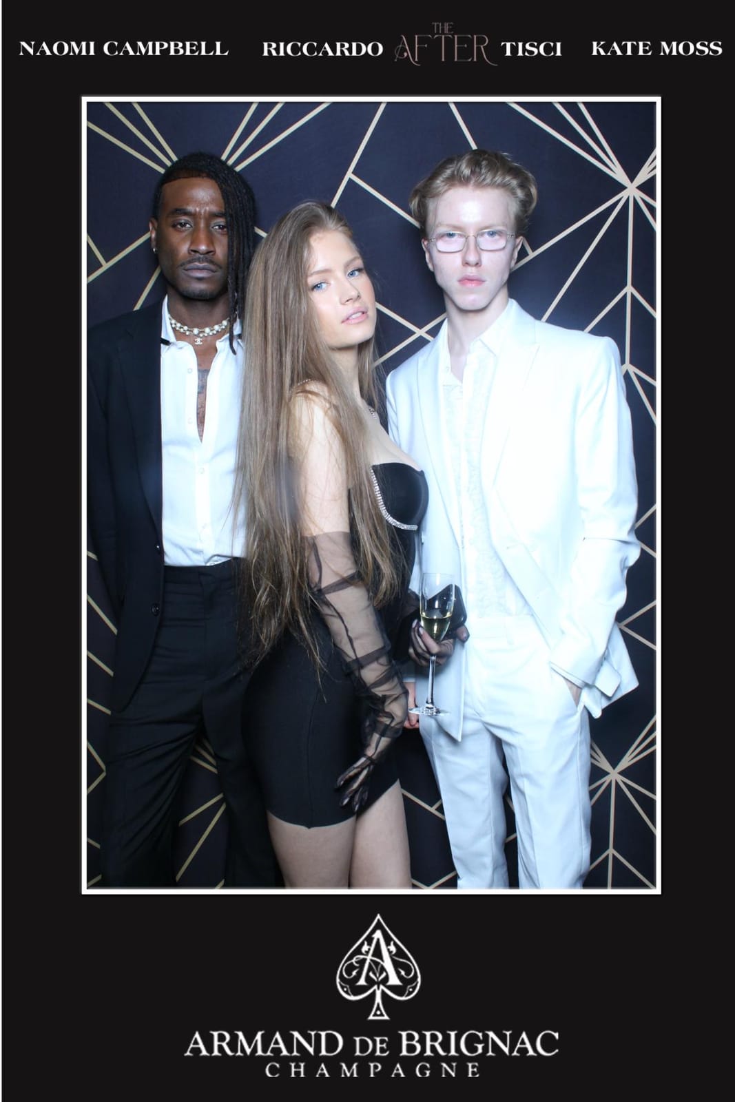Three guests in black tie at the Armand de Brignac THE AFTER party booth