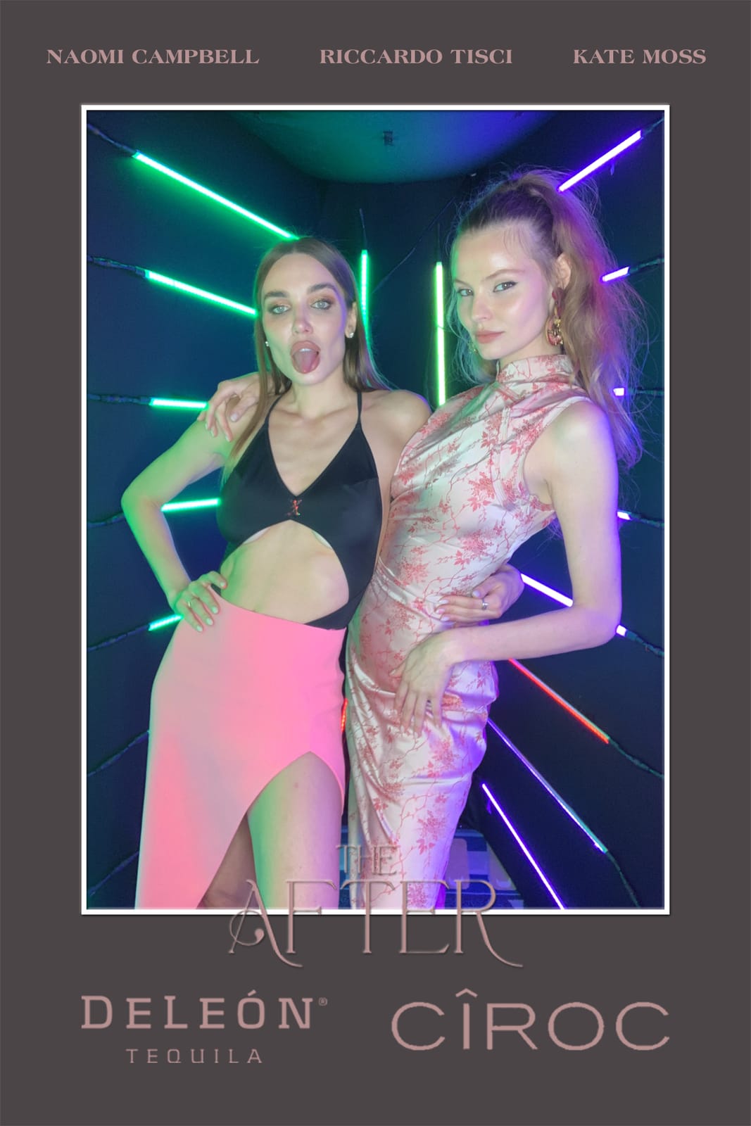 Two friends posing at THE AFTER neon light-tunnel booth