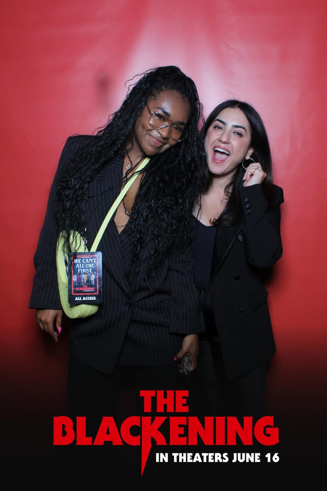 Guests in premiere lanyards at The Blackening photo booth