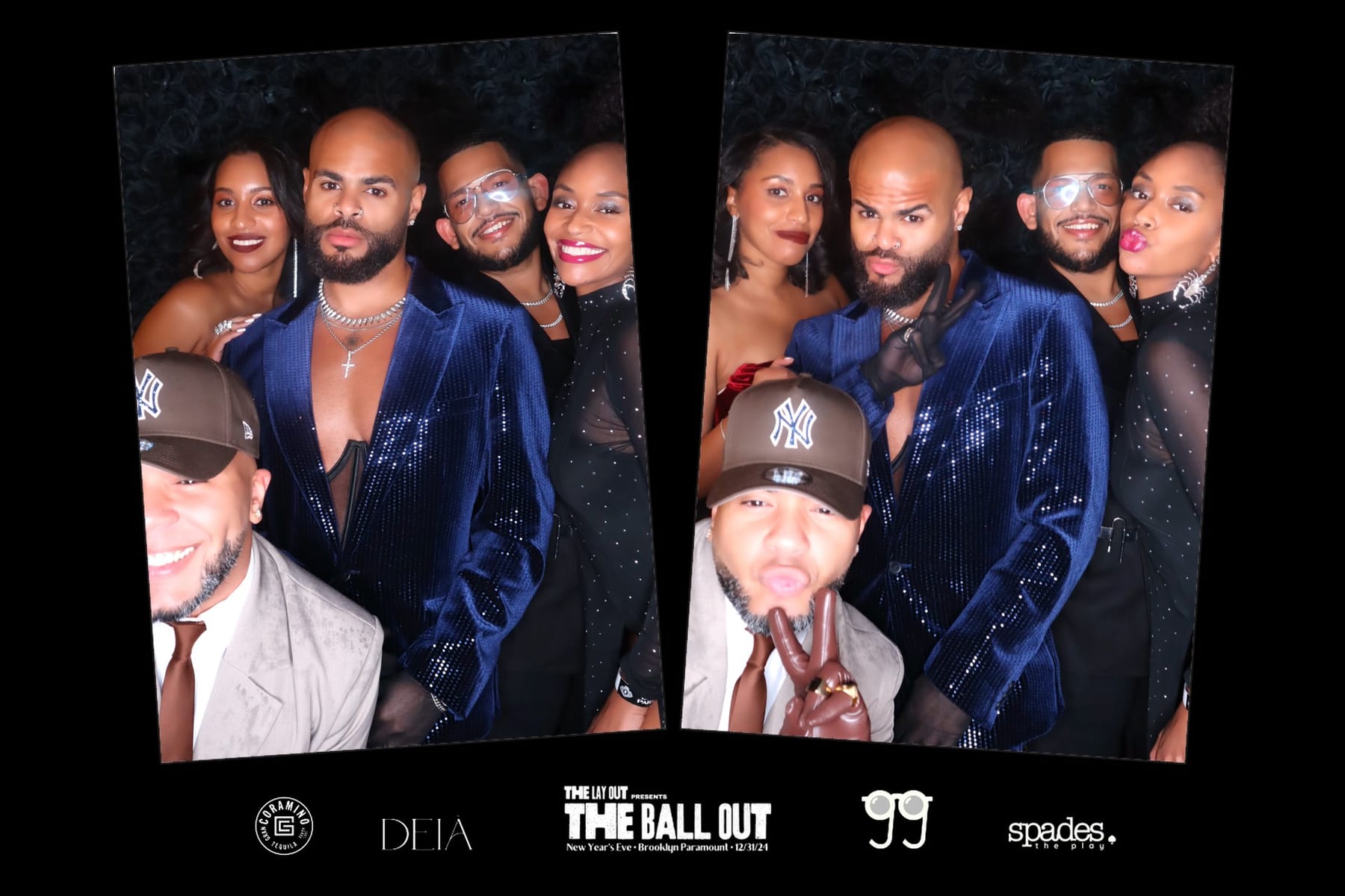 Group of friends crowding the frame at The Ball Out at Brooklyn Paramount
