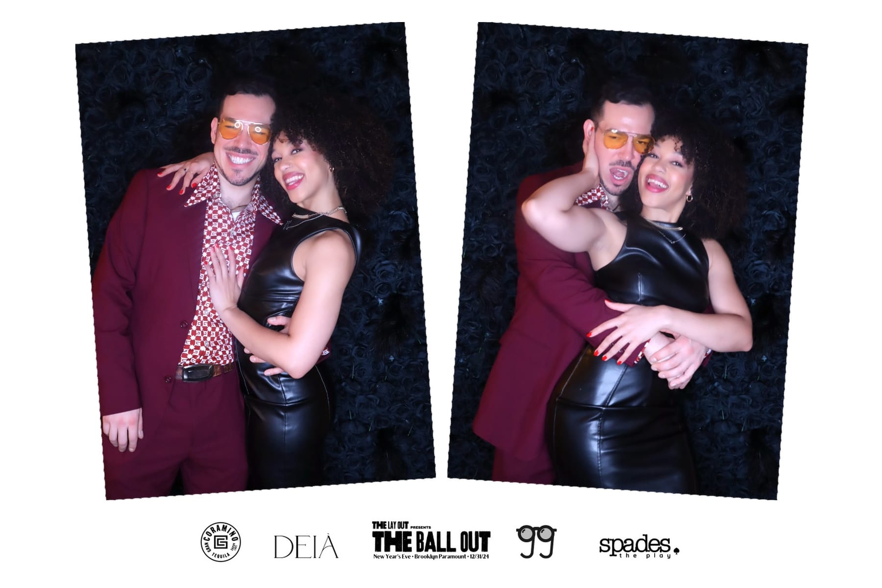 Couple posing at The Ball Out photo booth at Brooklyn Paramount