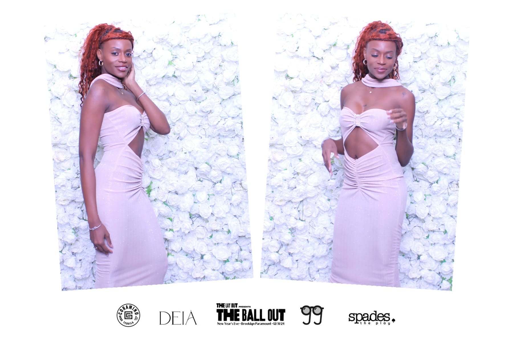 Guest posing at The Ball Out photo booth at Brooklyn Paramount