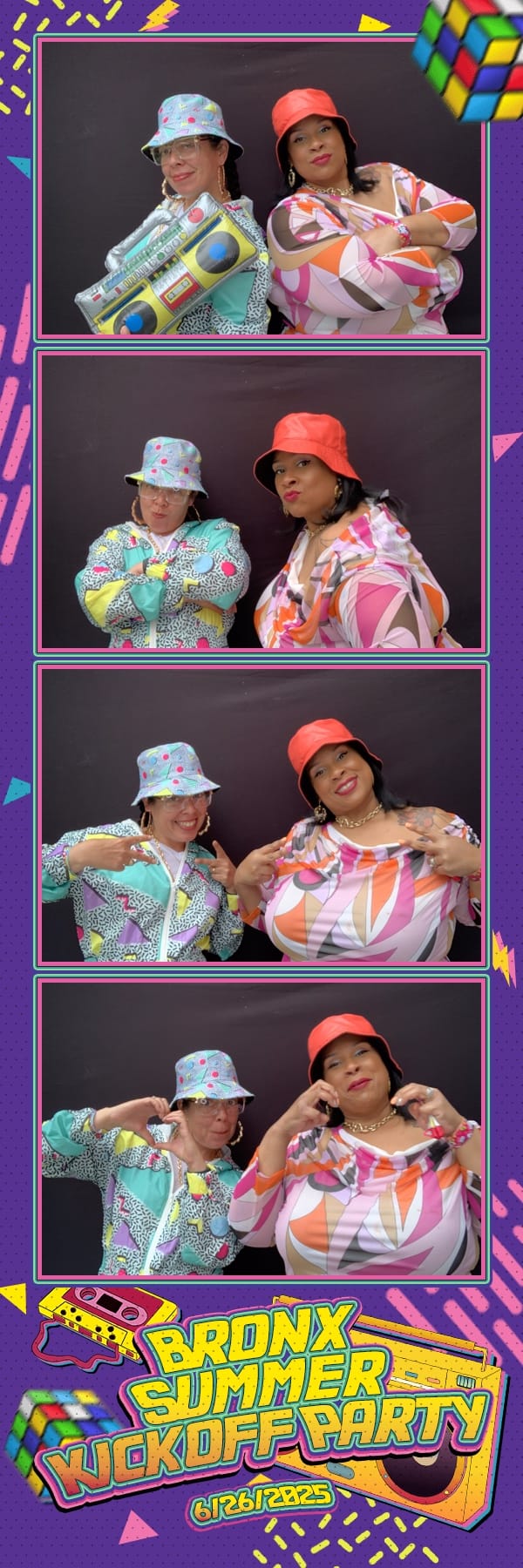 Guests in bucket hats with an inflatable boombox at the Bronx Summer Kickoff Party