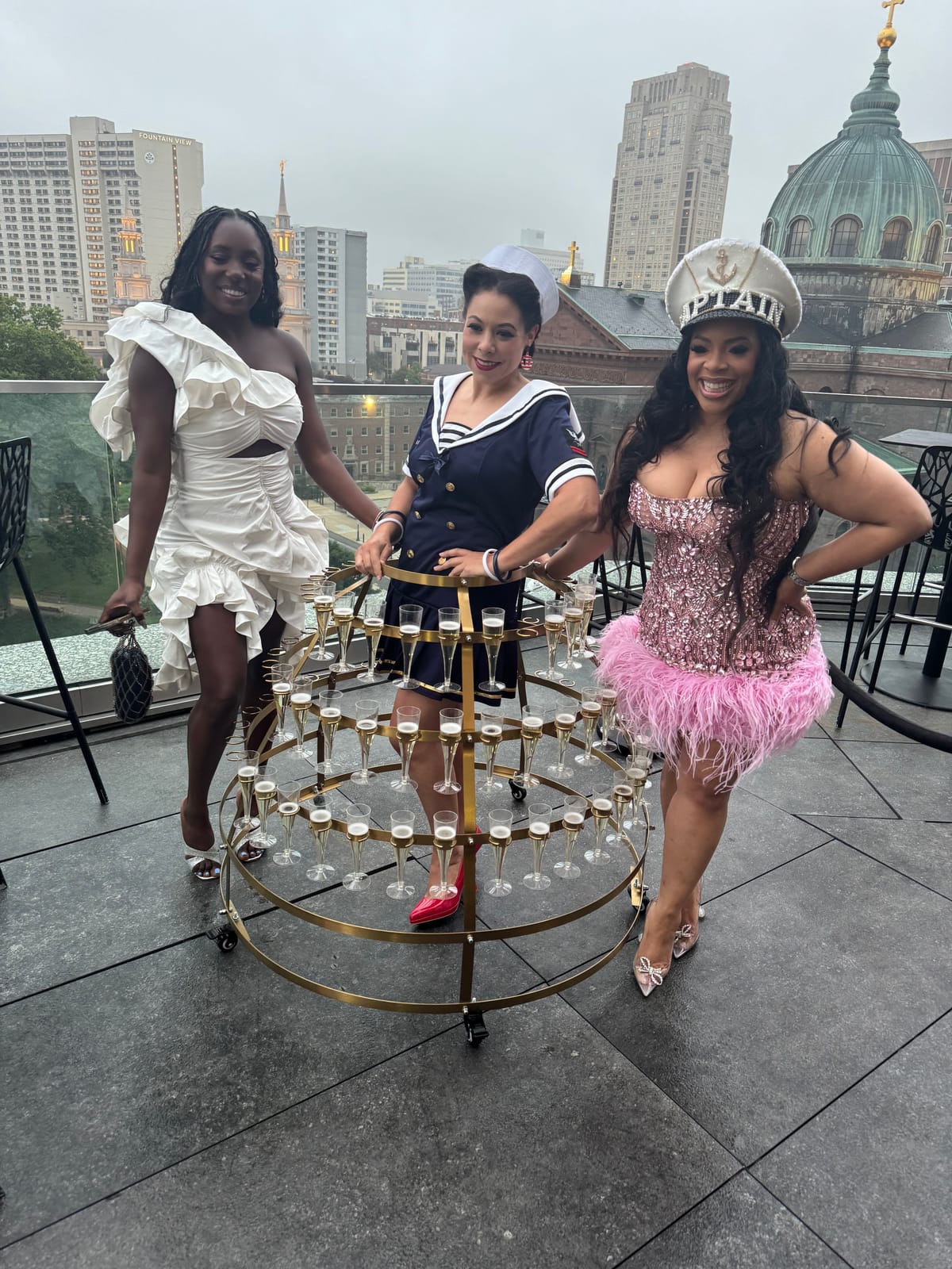 Champagne tower display at the Captain's Ball reception