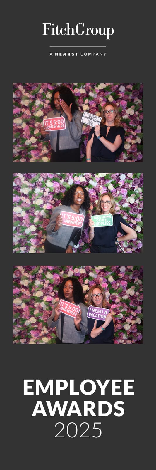 Guests posing at the FitchGroup 2025 Employee Awards flower wall