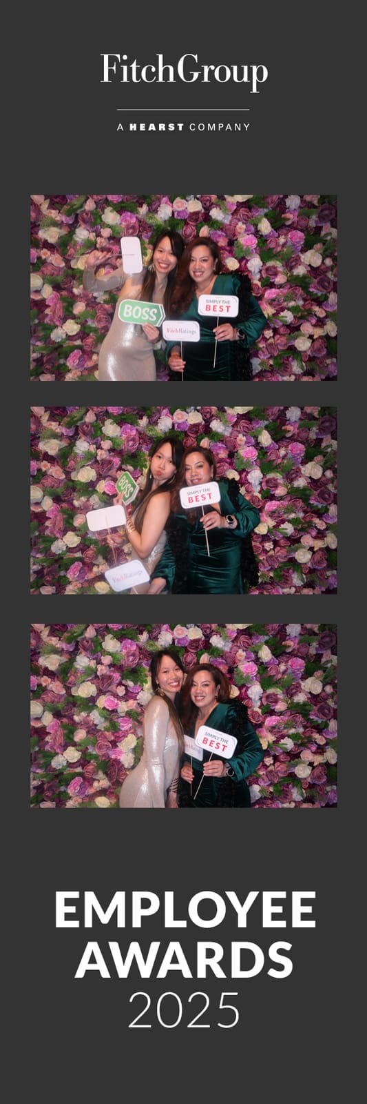 Two colleagues at the FitchGroup Employee Awards photo booth
