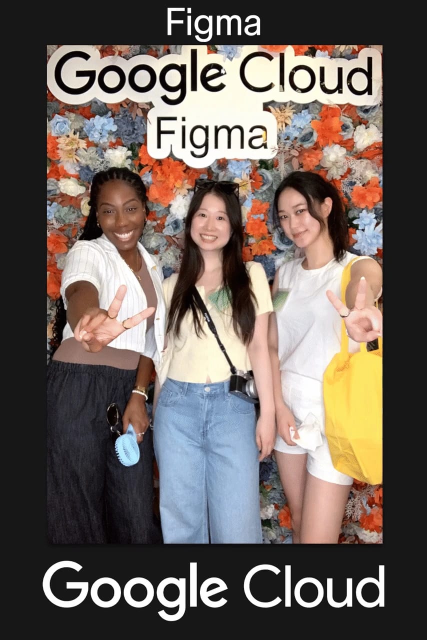 Five friends posing together at the Google Cloud × Figma event