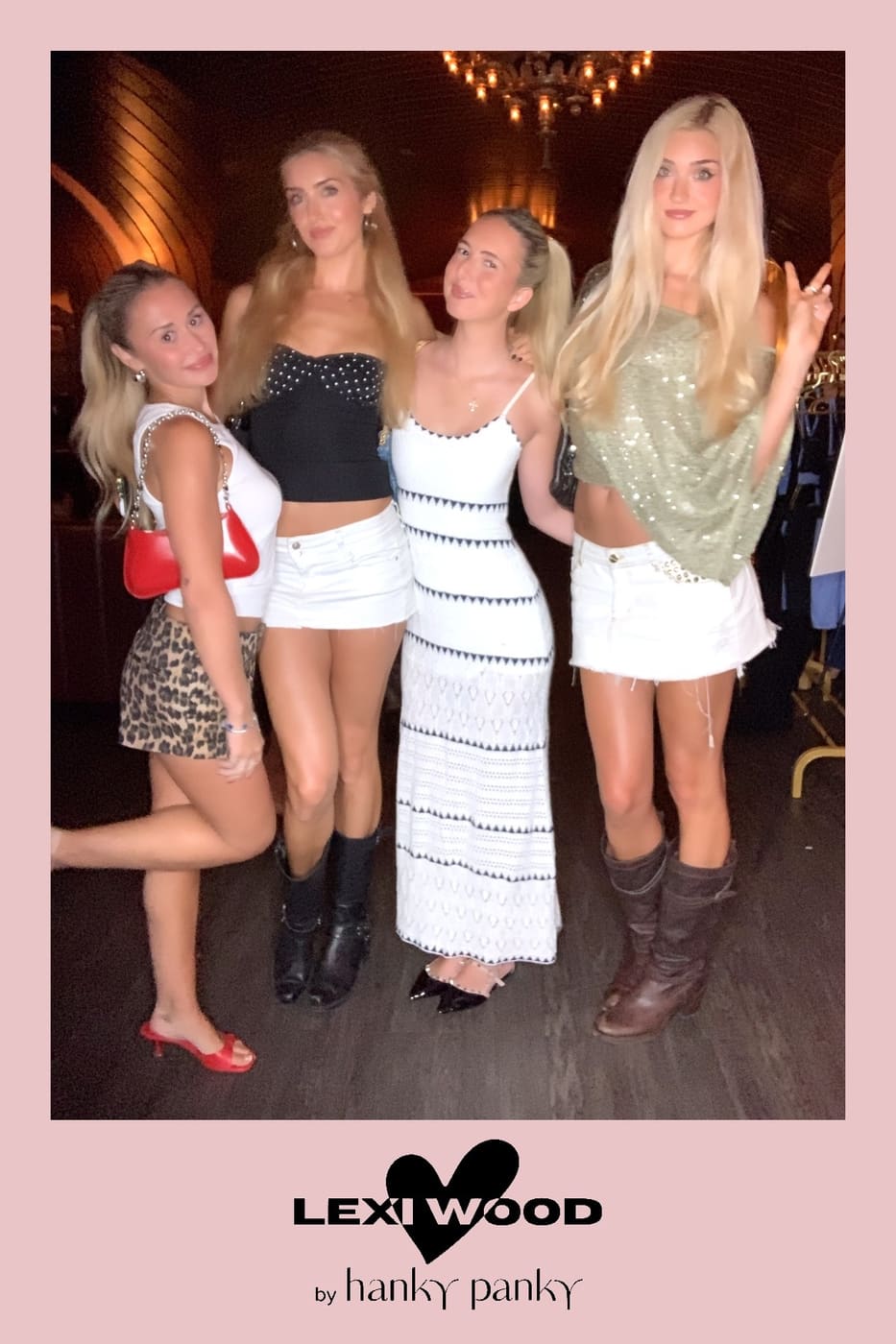 Group of four guests smiling at the Hanky Panky launch