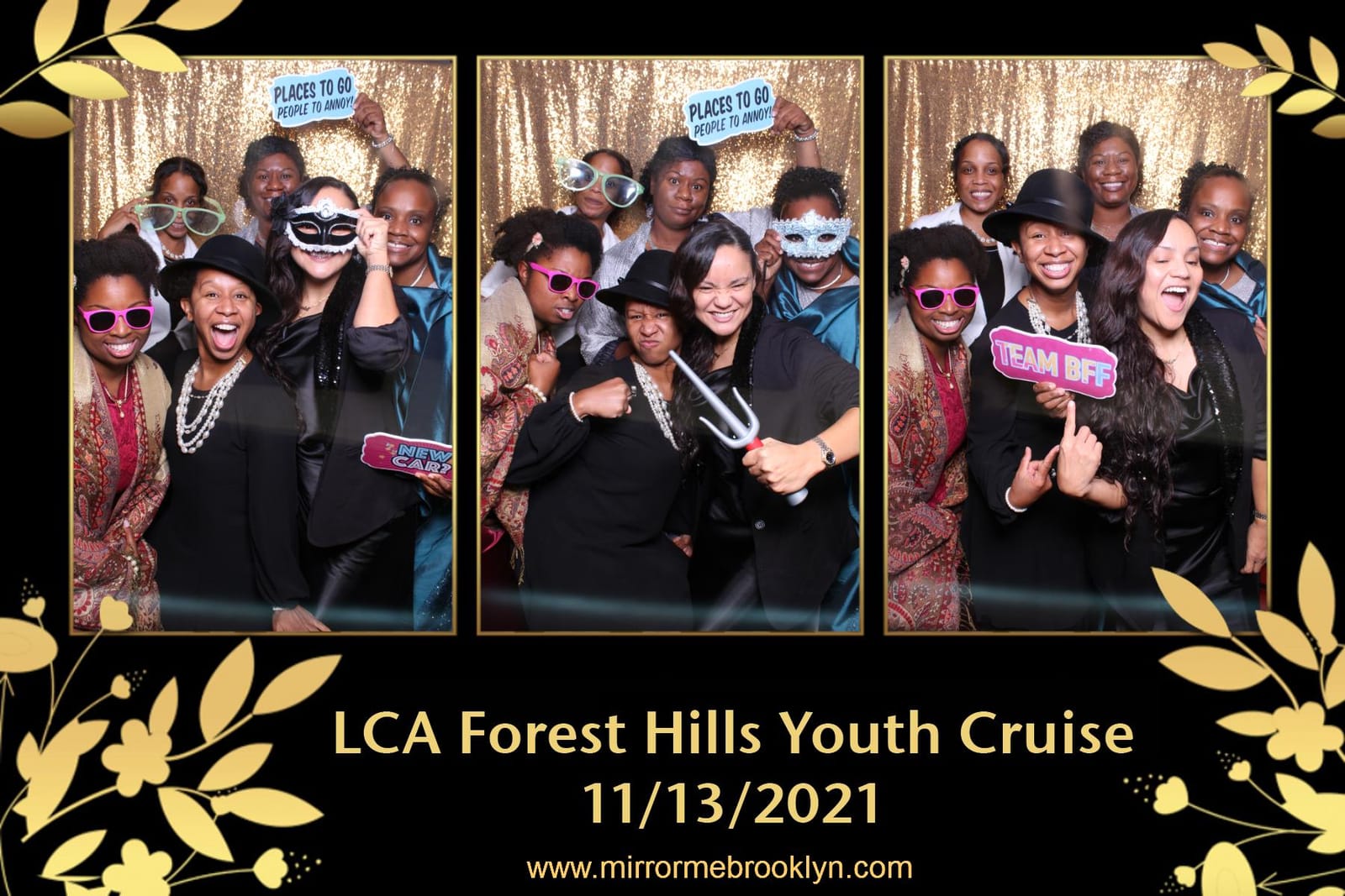 Friends posing at the LCA Forest Hills Youth Cruise photo booth