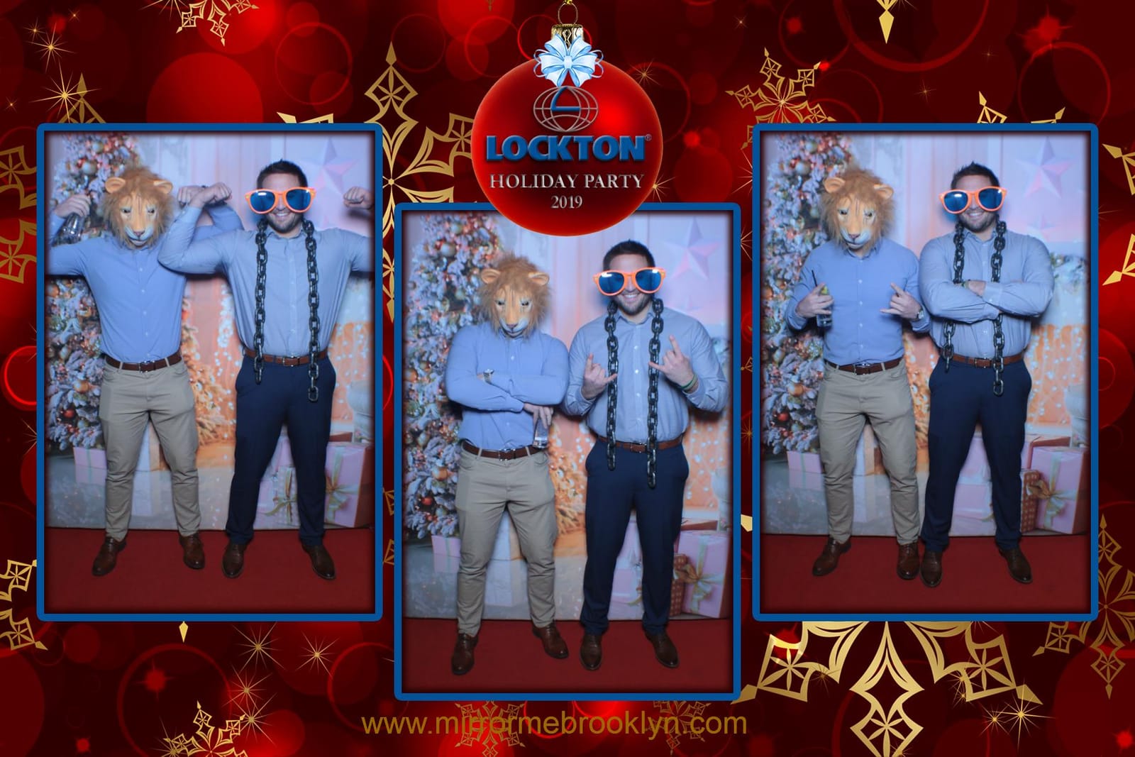 Guests in costume props at the Lockton Holiday Party 2019 photo booth