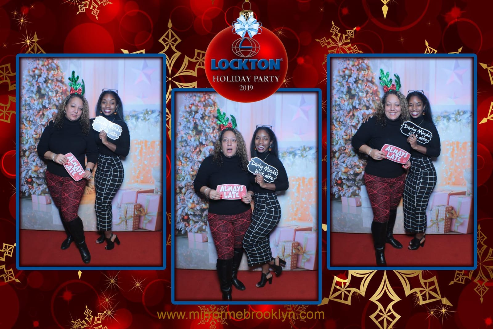 Guests posing at the Lockton Holiday Party 2019 booth