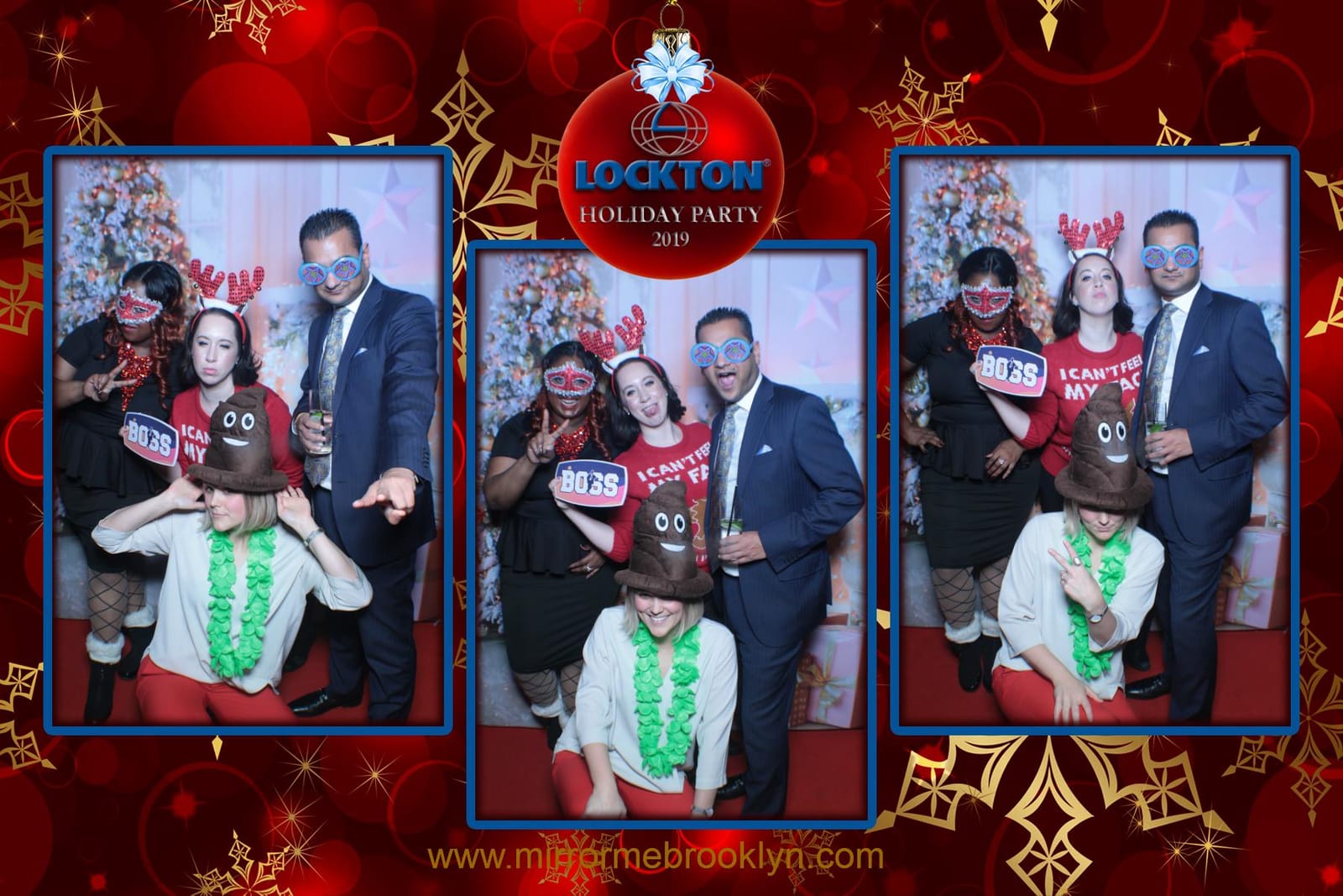 Guests posing together at the Lockton Holiday Party