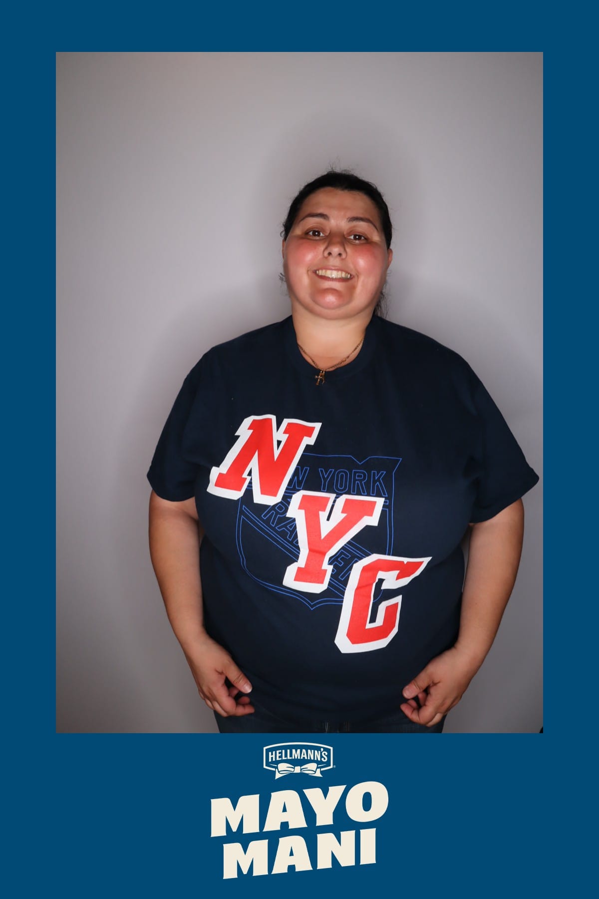 Guest in an NYC Rangers tee at the Hellmann's Mayo Mani photo booth