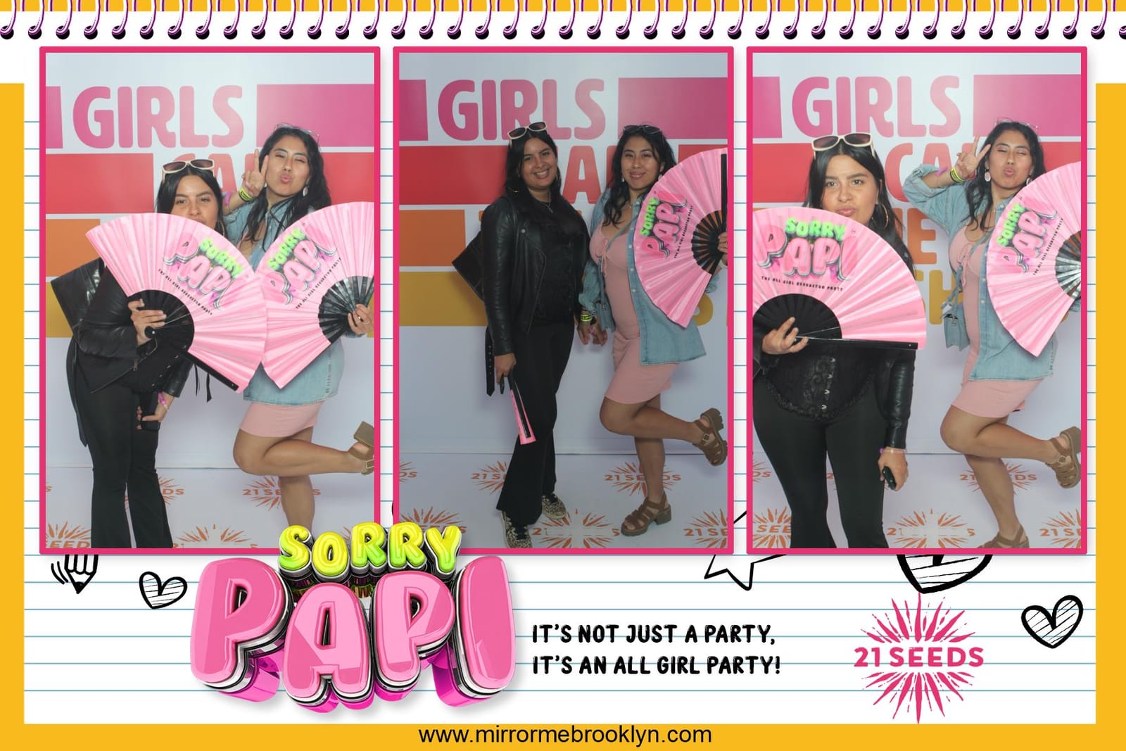 Friends posing at the Sorry Papi x 21 Seeds activation