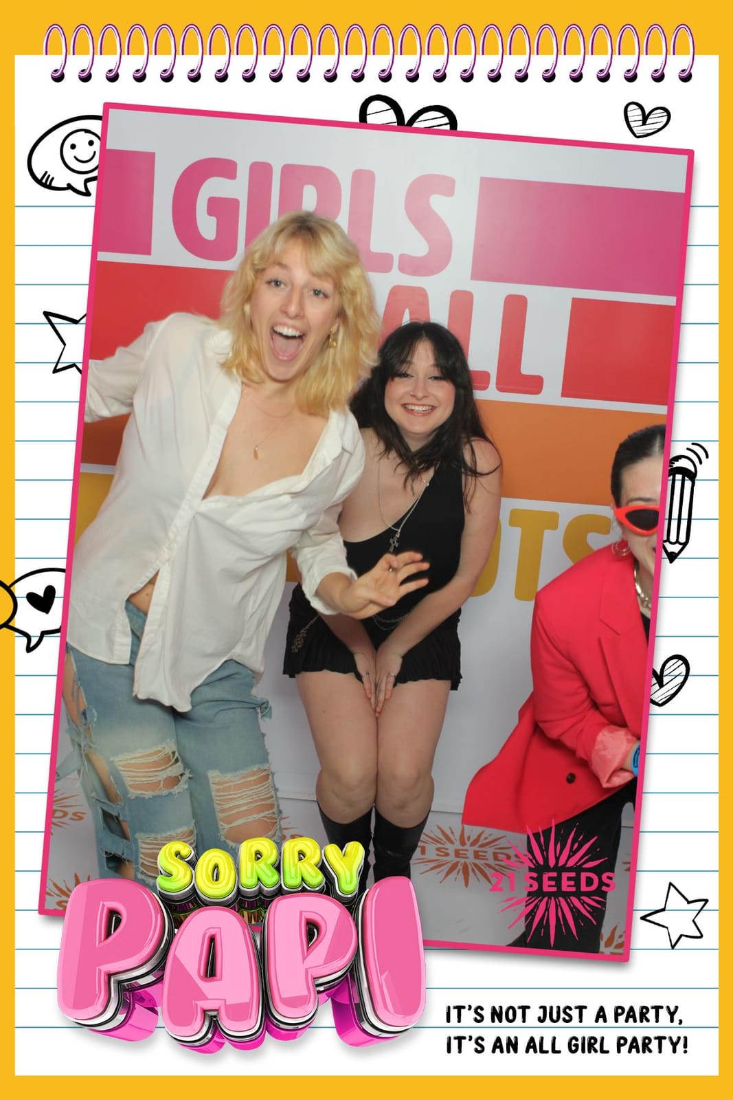 Guests at the Sorry Papi party photo booth