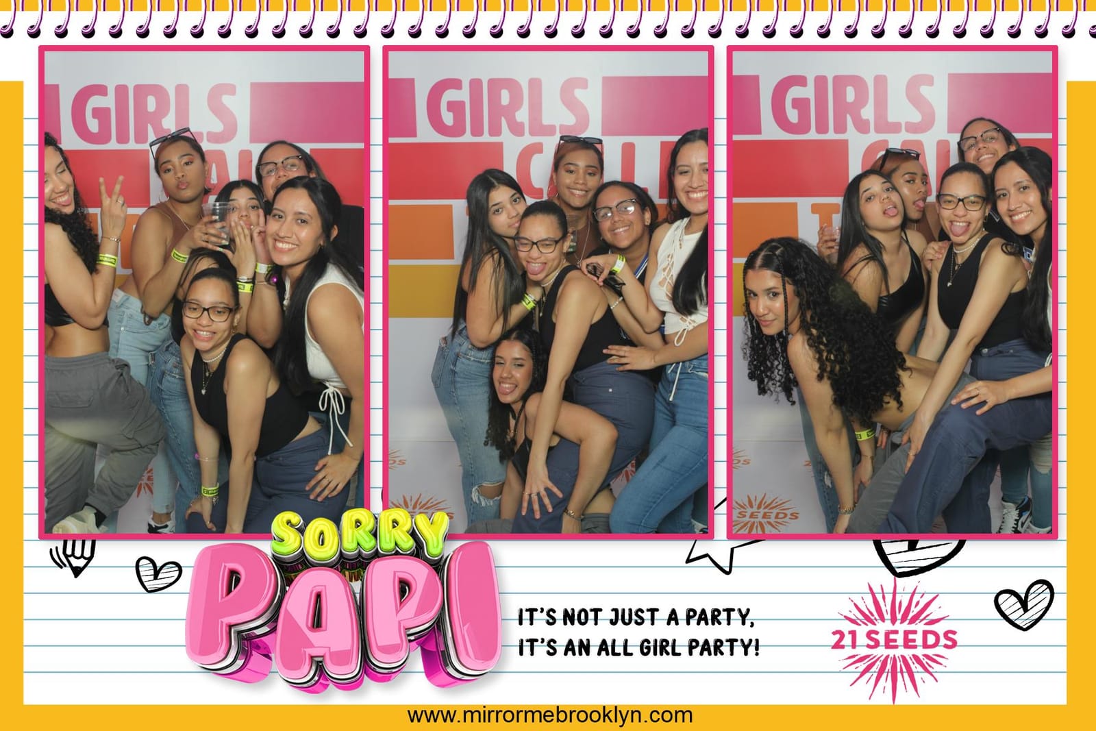 Group posing at the Sorry Papi x 21 Seeds tour photo booth