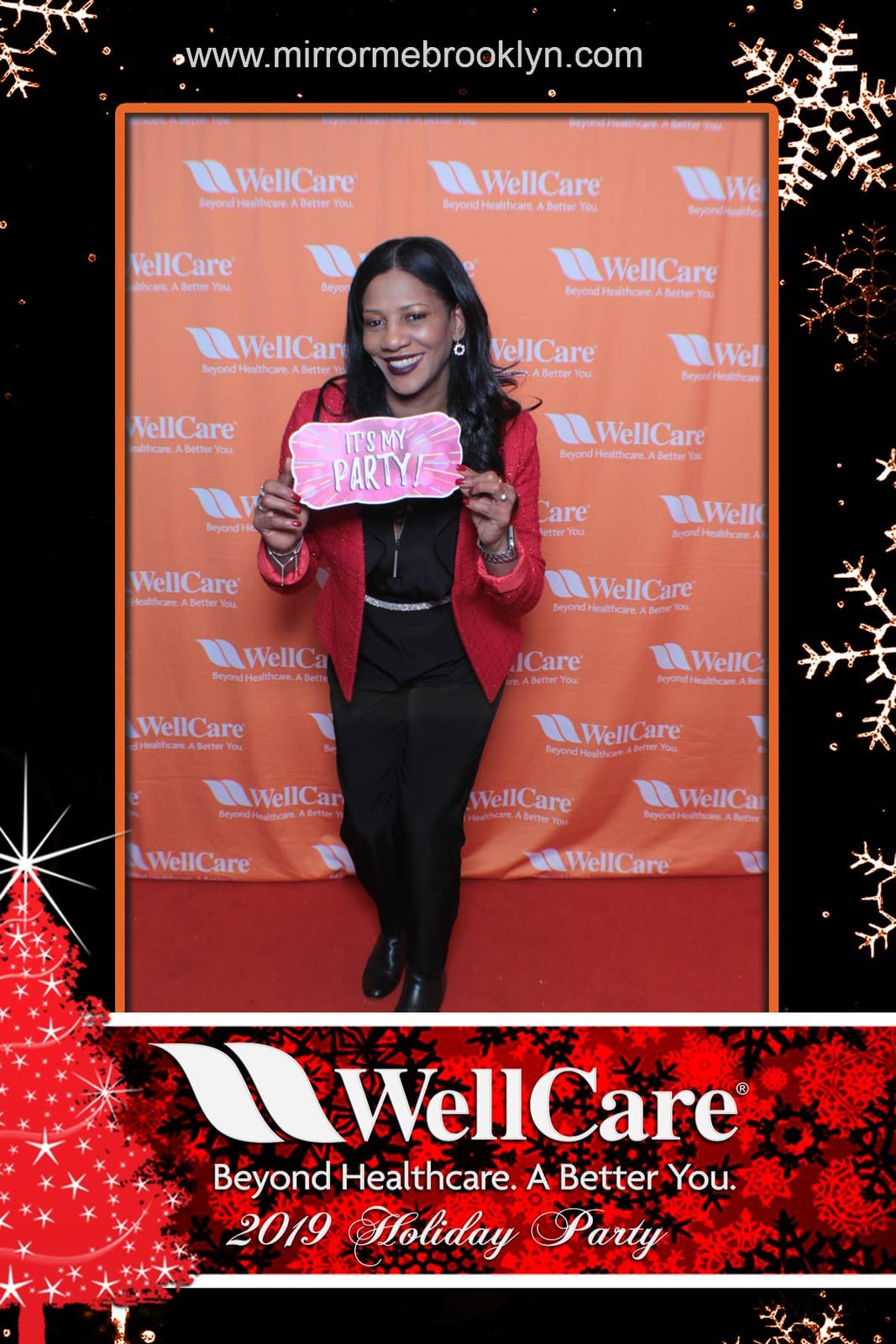 WellCare colleagues in holiday props at the 2019 Holiday Party photo booth