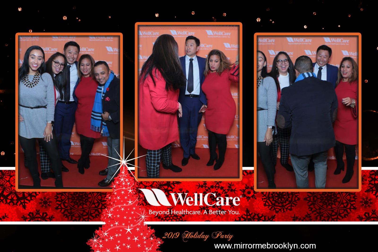 WellCare colleagues posing together at the holiday photo booth