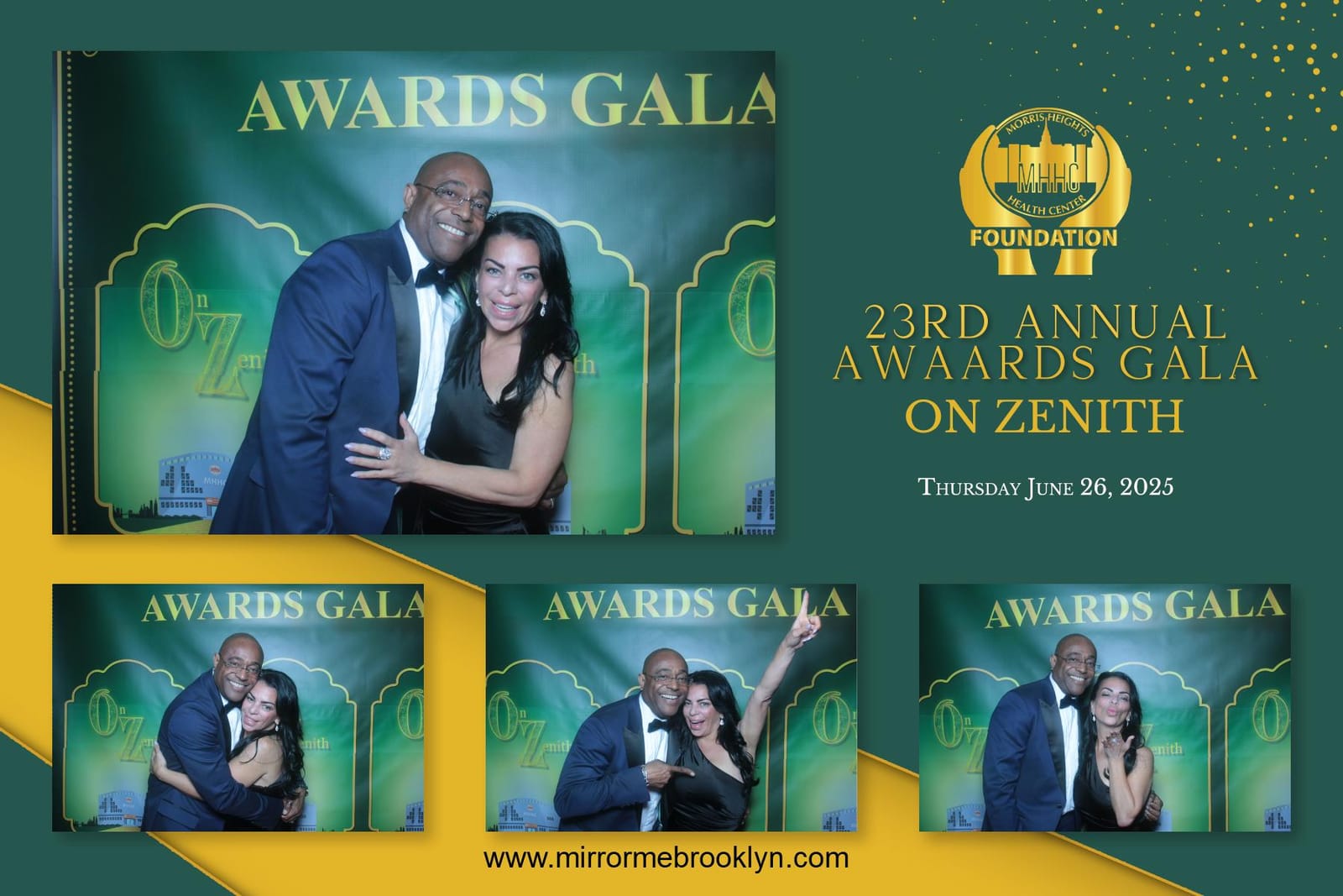Gala guests at the gold-framed photo booth