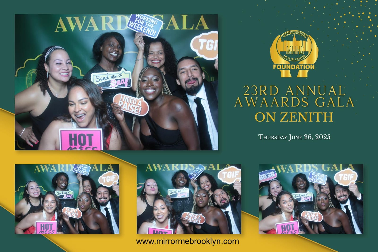 Awards gala attendees posing together at the booth