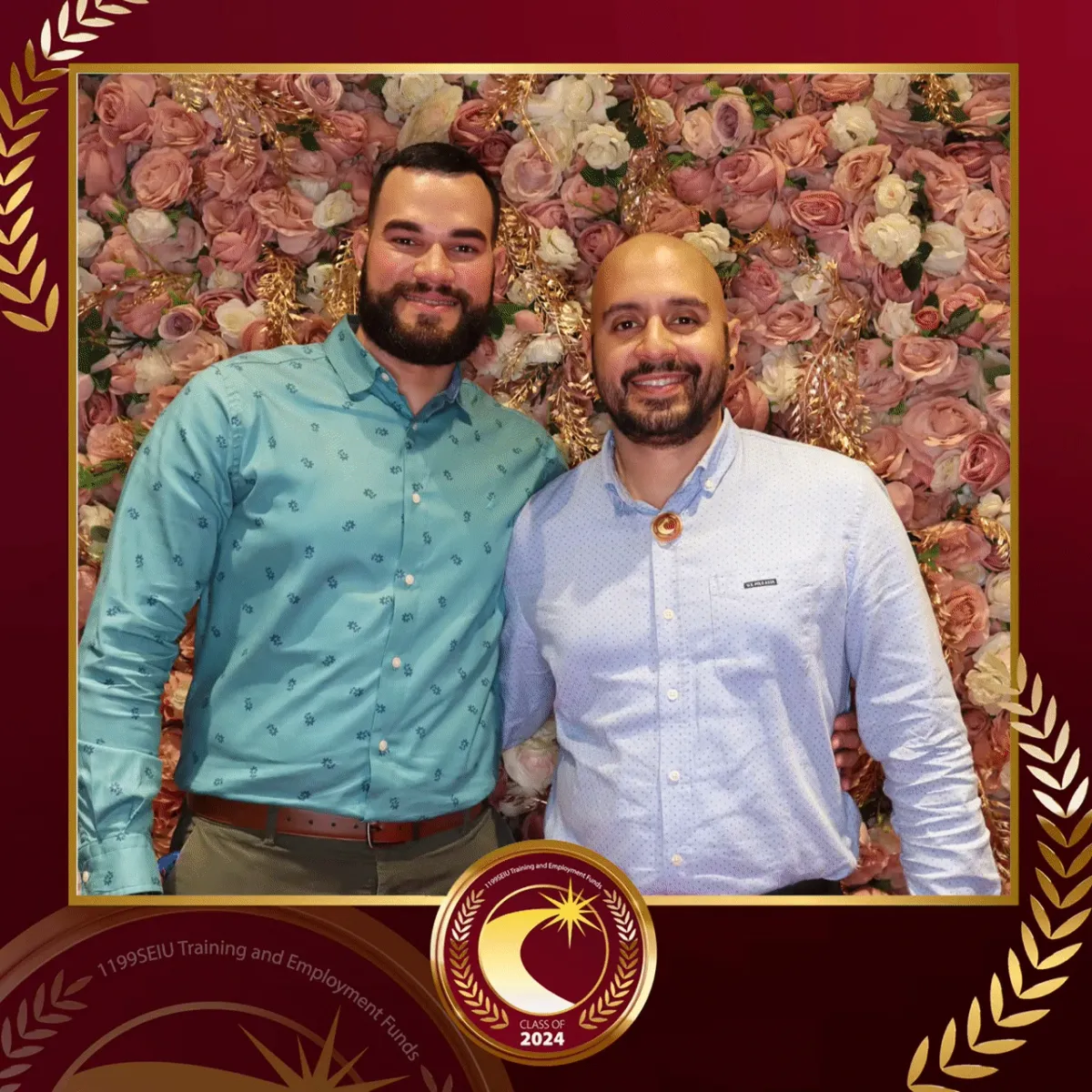 Guests at the pink rose flower wall — custom graduation GIF print