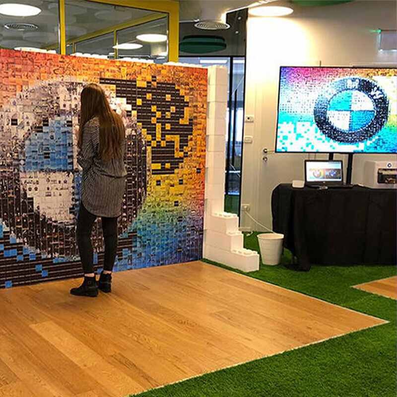 BMW logo mosaic wall activation at a brand event