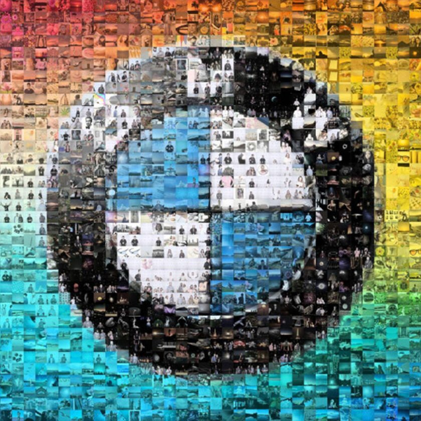 Completed BMW logo mosaic built from guest photos