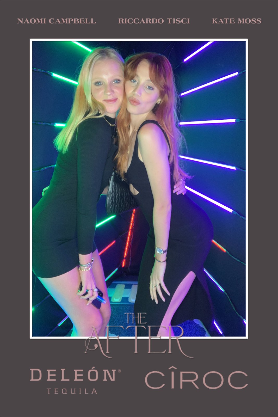 Guests posing inside the LED-lit vogue booth